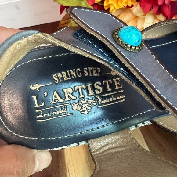 L'Artiste Womens Fusta Clog Round Toe Sz 41EU / 9.5-10US in Navy Floral Leather - Picture 6 of 13